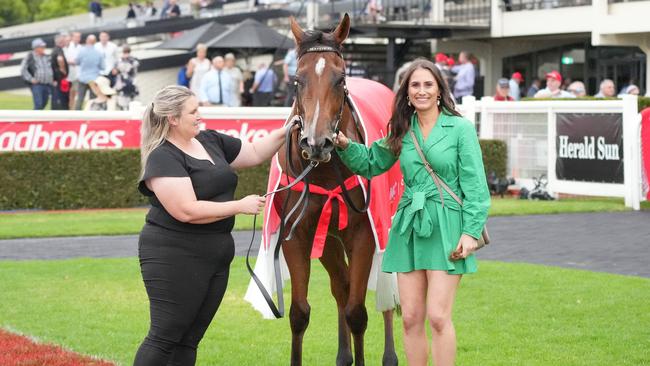 Uncommon James after was bred by Caitlin Hoysted (right) at her Cooroy property. Picture: Scott Barbour — Racing Photos via Getty Images.