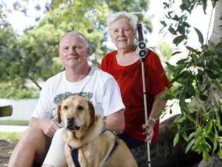 Les Christensen with Aimee a Seeing Eye dog and Val Malynn who are both legally blind feel that there needs to a considered roll out of braille ballot papers in the upcoming election. They are concerned there will not be enough educational support. . Picture: Claudia Baxter