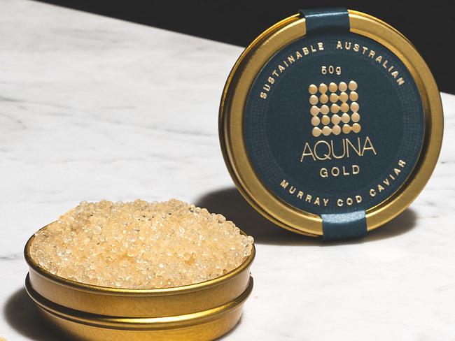 A tin of Aquna Murray Cod caviar