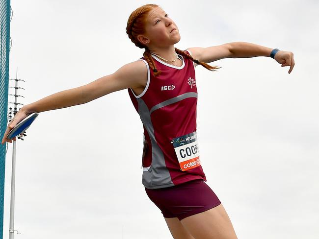 Queensland’s Grace Cooper in the U14 girls discus.