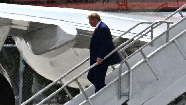 Former US President Donald Trump disembarks "Trump Force One" at Miami International Airport in Miami, Florida, on June 12, 2023. Picture: AFP