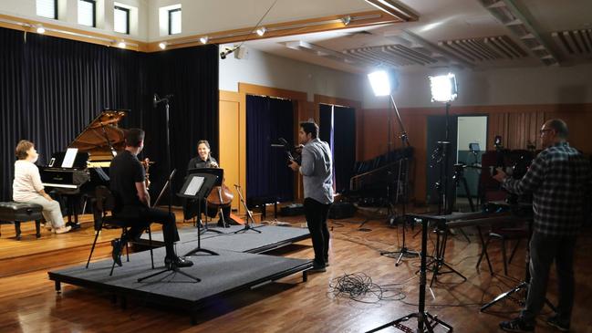 Kathryn Selby, Andrew Haveron and Umberto Clerici rehearsing for the Selby &amp; Friends' Let's Get Personal virtual online concert.