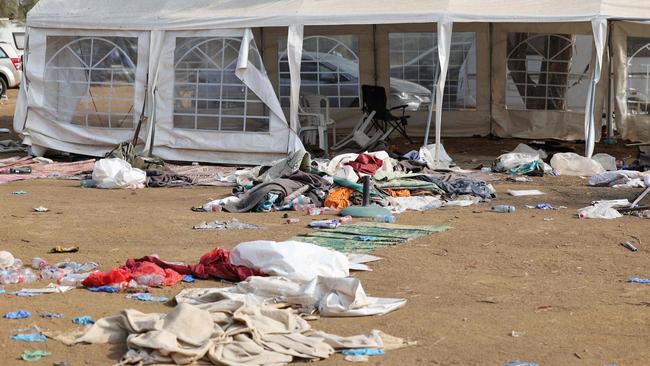 The abandoned site of the weekend attack on the Supernova desert music festival by Palestinian militants. Picture: AFP