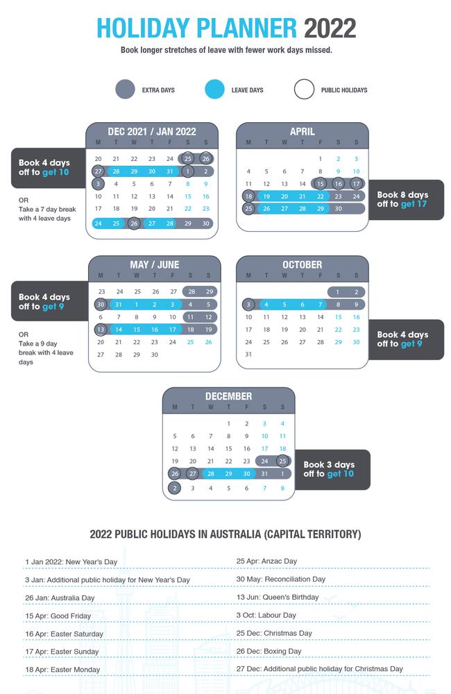 The leave dates you can take for extra holidays. Picture: Instant Offices