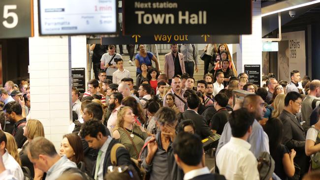 Wynyard Station during peak hour on Wednesday. Picture: Christian Gilles