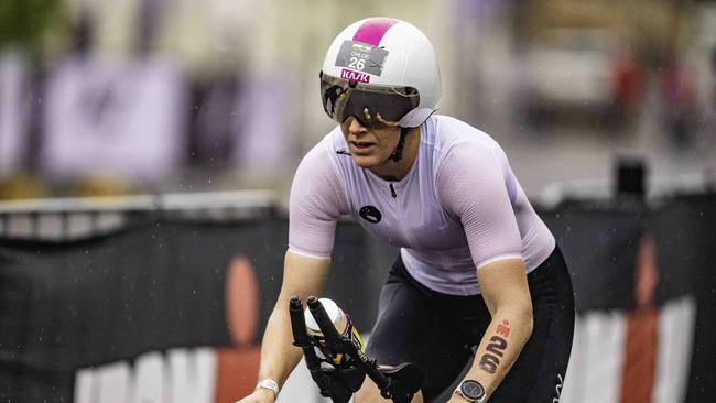 Australian triathlete Chloe Hartnett starts the cycling leg of the Ironman 70.3 Tasmania in Hobart on Sunday 4th February. Picture: Linda Higginson