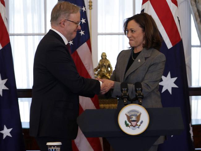 Australian Prime Minister Anthony Albanese with US Vice President Kamala Harris during a luncheon at the State Department on October 26, 2023 in Washington, DC. Picture: Alex Wong/Getty Images/AFP