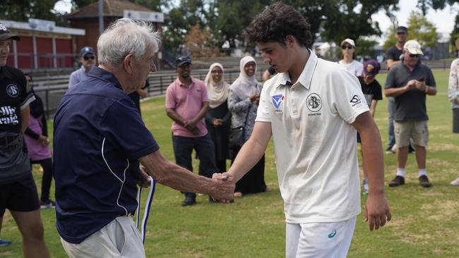 John Craig congratulates Darcy Aitken after the match. Picture: Valeriu Campan