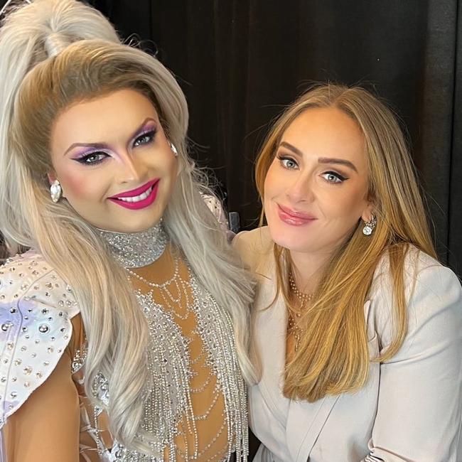 Adele backstage with Drag Race UK star Cheryl Hole.