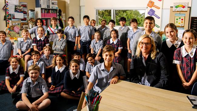 Liz Woods with her class at St Ignatius College Junior School. Picture: Morgan Sette