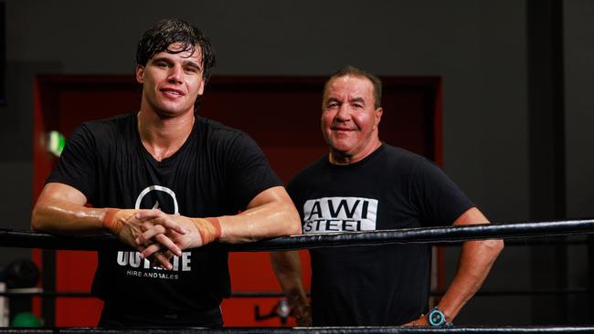 Daily Telegraph. 27, November, 2024.Sydney boxer Brock Jarvis and trainer Jeff Fenech, at Bodypunch Gym, at Lakemba, today.Picture: Justin Lloyd.