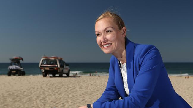 Destination Gold Coast CEO Annaliese Battista gets some sand between her toes at lunchtime. Picture Glenn Hampson