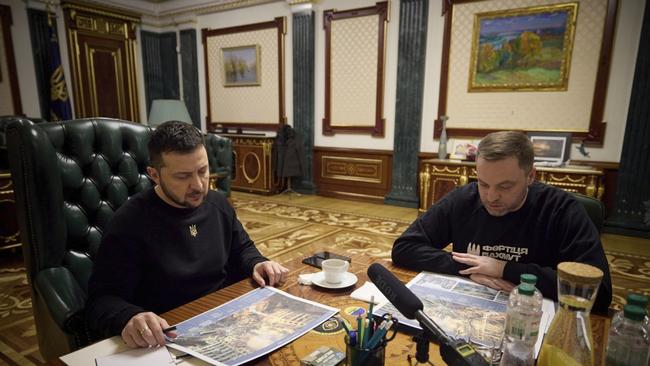 An undated picture showing Ukraine President Volodymyr Zelensky and his Interior Minister Denys Monastyrsky, who died in the helicopter crash on Wednesday.