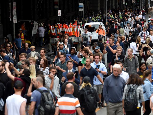 Crowds gathered at Flinders St. Picture: Nicole Garmston