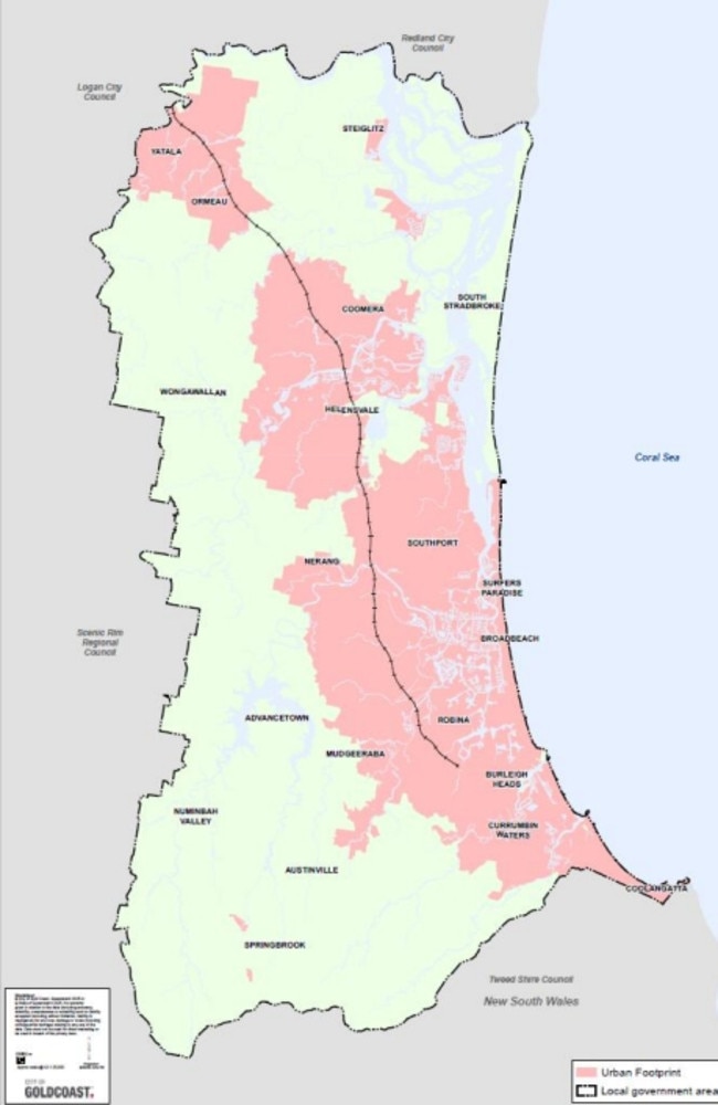 Gold Coast City Council is considering an Urban Tree Canopy Plan. This map, from an officer report, shows the urban footprint for the region.