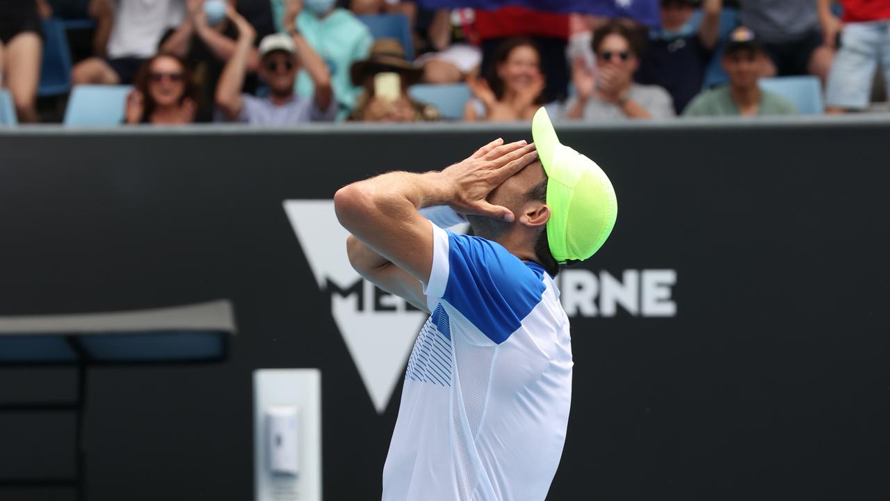 Australian Aleksandar Vukic wins his match against Lloyd Harris of South Africa on Court 3. Picture: David Caird