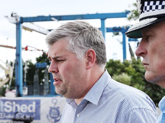 Queensland Police Minister Mark Ryan and Queensland Police commissioner Steve Gollschewski. Picture: Brendan Radke