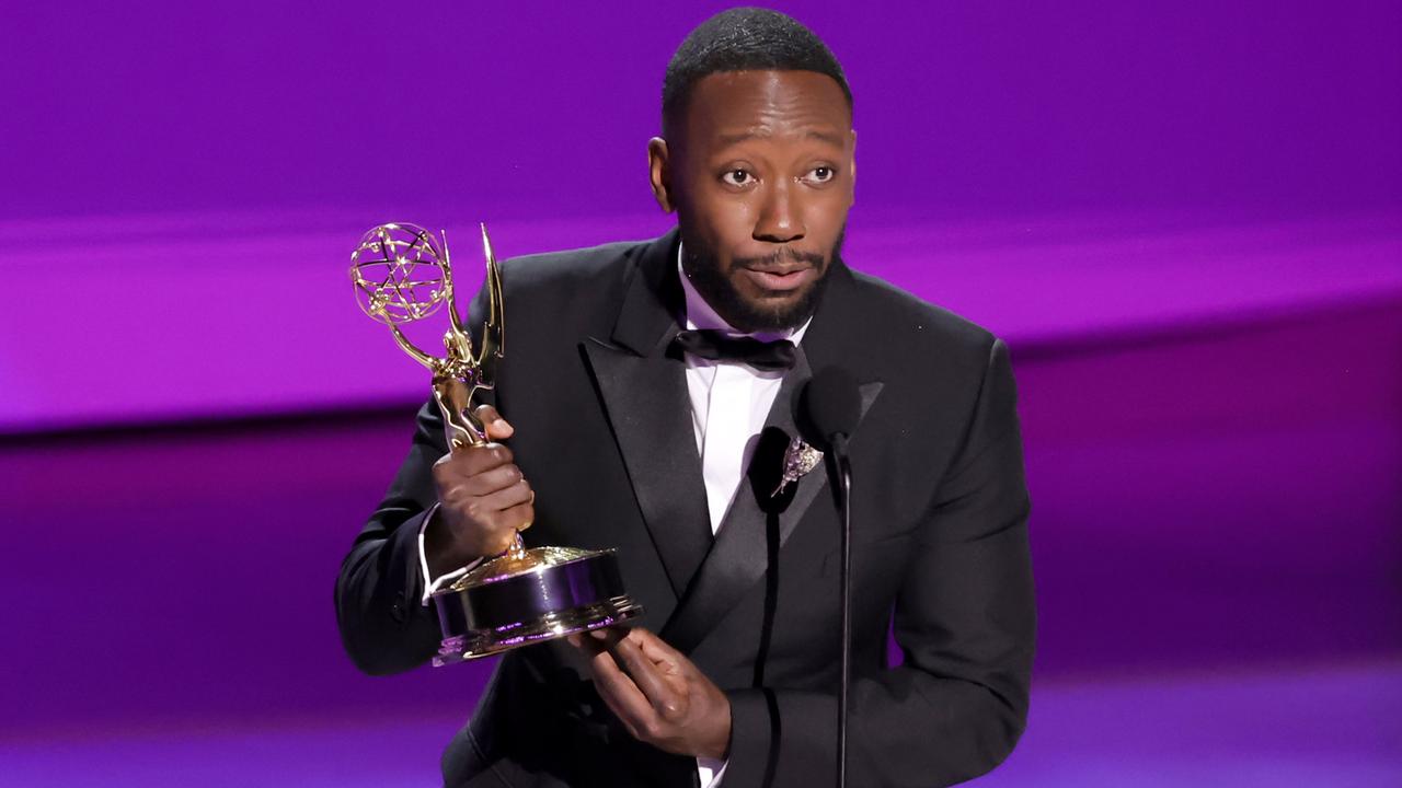 Lamorne Morris accepts the Supporting Actor in a Limited or Anthology Series award for Fargo. Picture: Kevin Winter/Getty Images