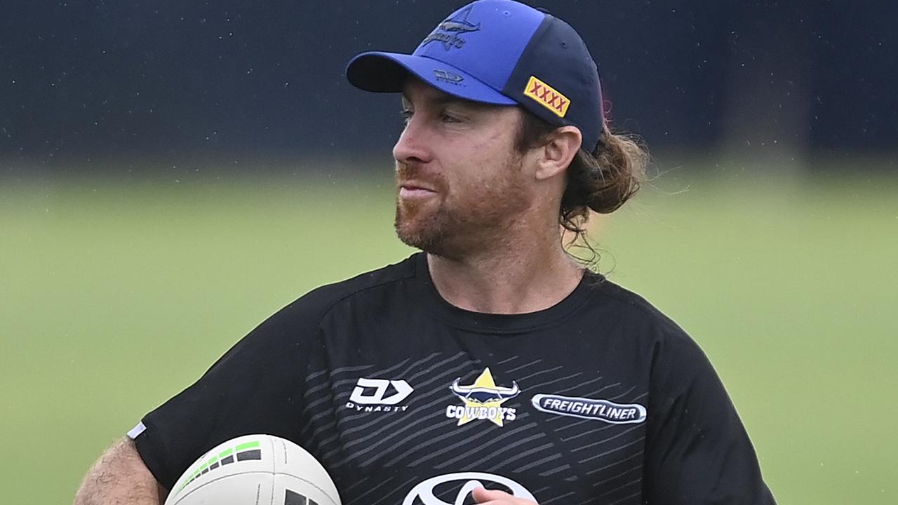TOWNSVILLE, AUSTRALIA - JANUARY 11: Cowboys assistant coach James Maloney looks on during a North Queensland Cowboys NRL training session at Qld Country Bank Stadium on January 11, 2024 in Townsville, Australia. (Photo by Ian Hitchcock/Getty Images)