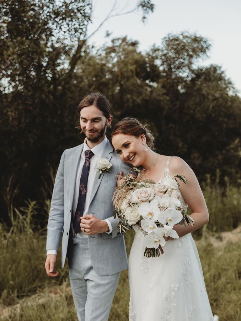 Isabel and Josh Richards at Reflections at Cooby on their wedding day, December 11, 2021. Photo: Tessa Cox Photography