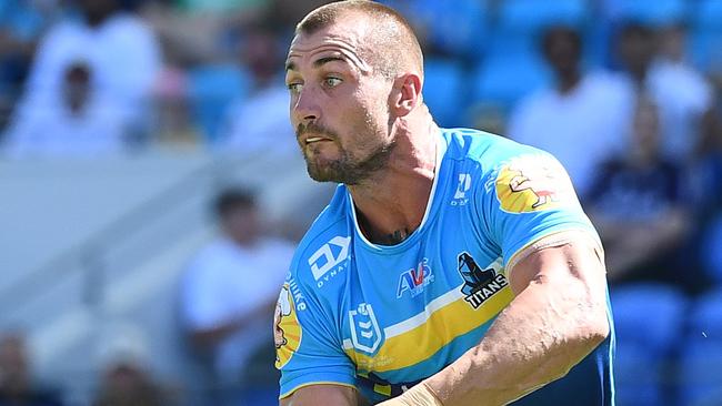 Kieran Foran was dragged in the first half. Photo by Jono Searle/Getty Images