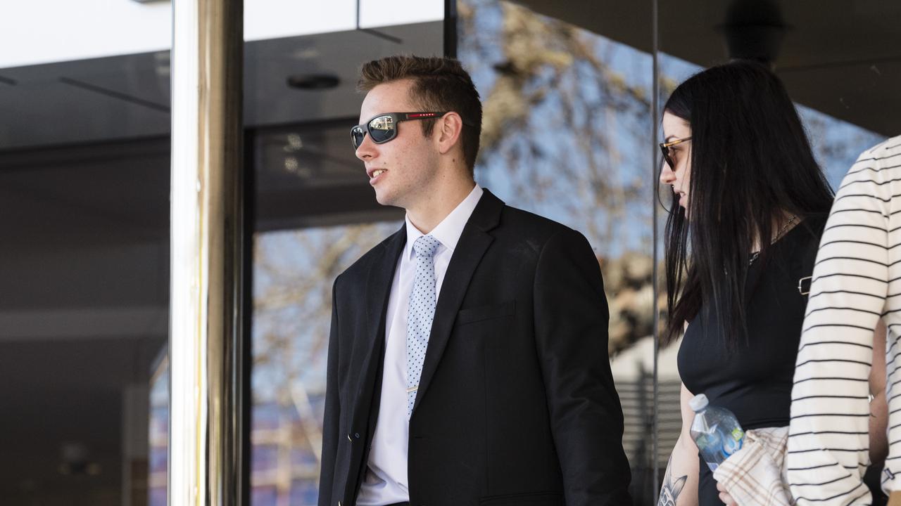 Kyle James Hibbins and Chelsea Jo Leak leaving Toowoomba Courthouse after being sentenced for armed robbery, Friday, September 1, 2023.