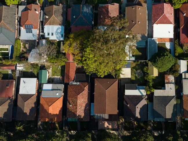 SYDNEY, AUSTRALIA - NewsWire Photos SEPTEMBER 14 2023. Generic housing & real estate house generics. Pic shows aerial view of suburban rooftops in Ashfield, taken by drone. Picture: NCA NewsWire / Max Mason-Hubers