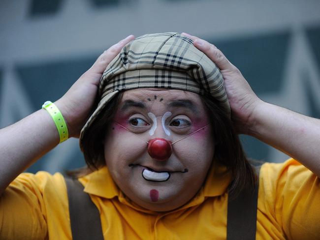 <!DOCTYPE html PUBLIC "-//W3C//DTD HTML 4.0 Transitional//EN" "http://www.w3.org/TR/REC-html40/loose.dtd"><html><body><p>A clown gestures during the second day of the XXI Convention of Clowns, at the Jimenez Rueda Theatre, in Mexico City on October 18, 2016. Picture: AFP PHOTO / PEDRO PARDO</p></body></html>