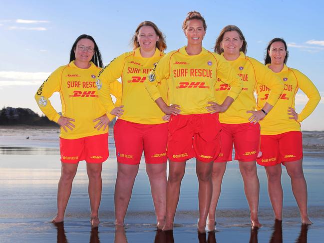 Surf Life saving Australia have launched a new female mentoring program. Some of the participants at Burleigh Heads are from left, Kerrie Barnes, Courtney Taylor, Courtney Hancock, Kylie Bade-Peters, and Belinda Doman. Picture Glenn Hampson