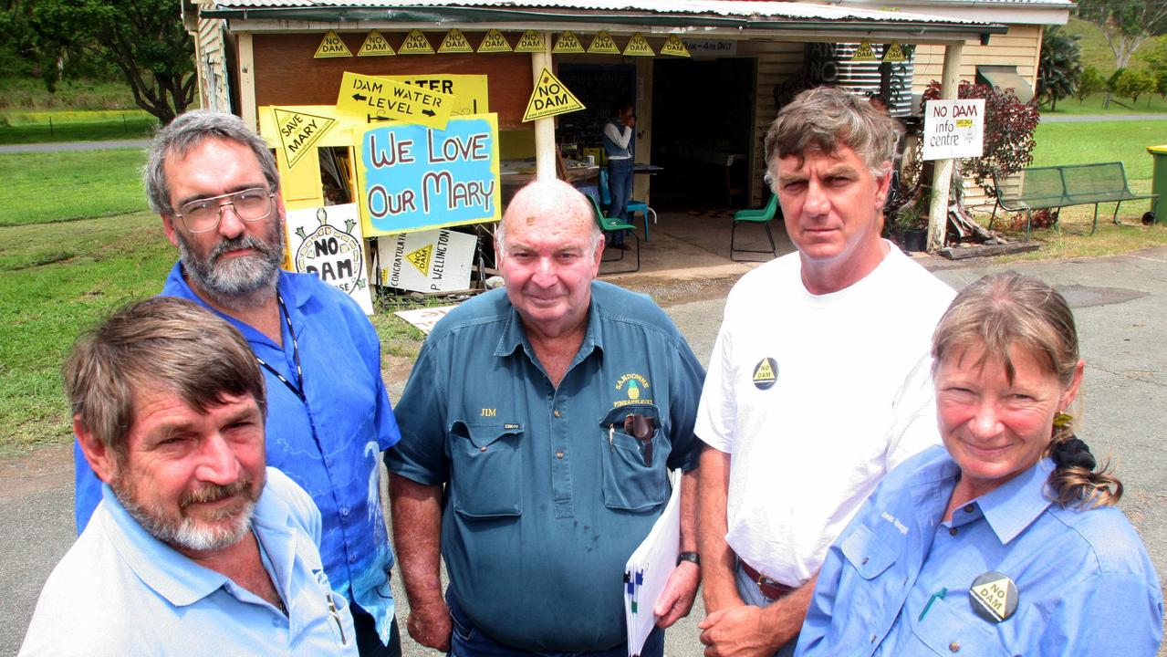 Mary Valley dam protest group (left to right) Darryl Stewart, Steve Burgess, Jim Buchanan, Dave Kreutz and Glenda Pickersgill. Pic Graeme Parkes.