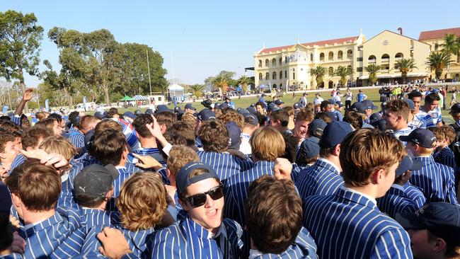 Nudgee College players and fans celebrate after a match. (AAP image, John Gass)