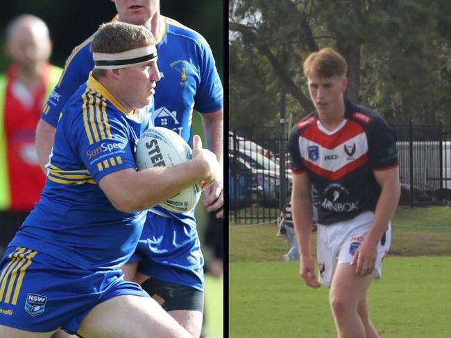 Toukley Hawks' forward Blake Carter and Erina Eagles goalkicker Finn Douch, who both play in the 2023 Central Coast Rugby League first grade competition. Photo: Sue Graham/Alex Pichaloff