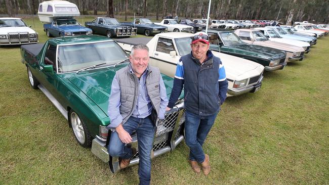 Vintage Holden WB Ute Gathering organiser Shaun Trotter, from Moama, with his brother Leigh Murphy, from Lethbridge. Picture: Yuri Kouzmin