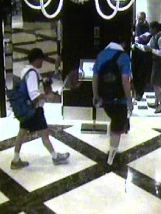 The suspects were dressed in tennis outfits as they followed al-Mabhuh into the elevator. Picture: AFP