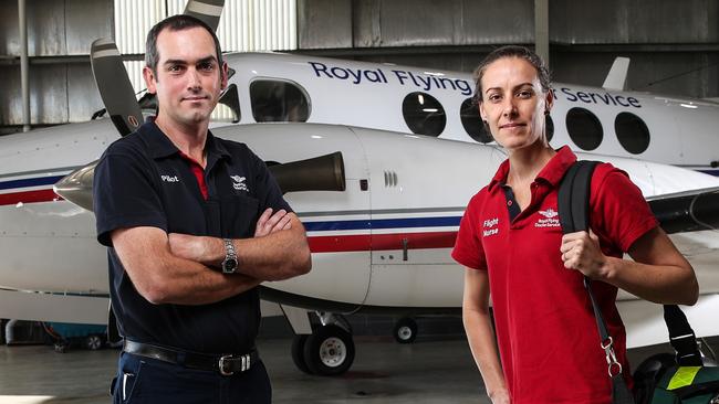 Members of the Royal Flying Doctors' Service Queensland, pilot, Gordon Edwards and flight nurse, Jen Williams as the RFDS is one of many health organisations are increasingly being targeted by sophisticated online criminals.  Picture: Zak Simmonds