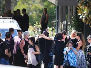 Family of Marie van Beers grieve at the Tweed Heads Memorial Gardens and Crematorium. She was allegedly murdered. Picture: Scott Powick