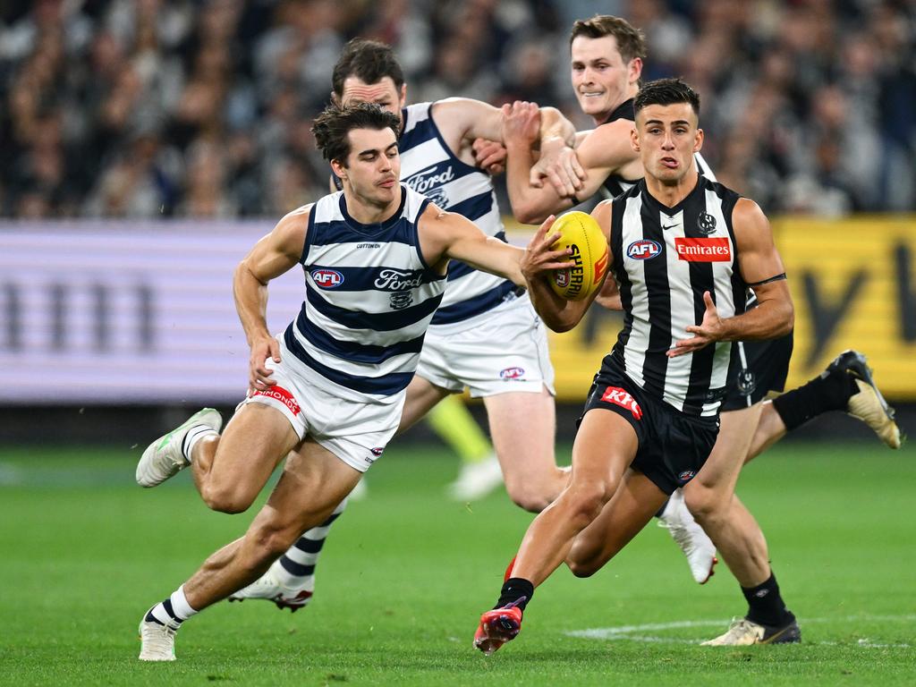 Nick Daicos (right) was utilised in the unusual tactic. (Photo by Quinn Rooney/Getty Images)