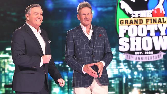 Eddie McGuire and Sam Newman at the Grand Final Footy Show 2018. Picture: Channel 9