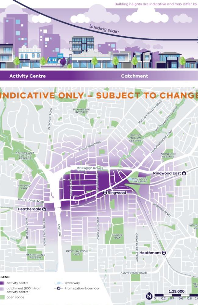 The proposed area for more high-density housing is between the Ringwood bypass and the Ringwood train station.