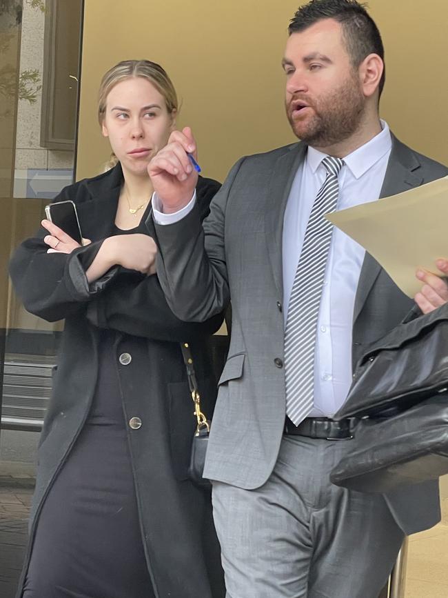 Chelsea Lee Bralee leaves Parramatta Local Court with her lawyer on Wednesday.