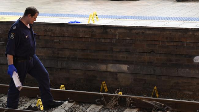 A large crime scene was set up at Central Station. Picture: Gordon McComiskie