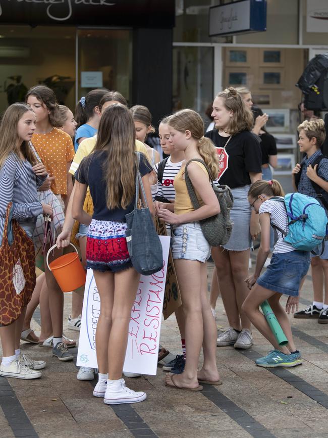 School students gather outside Tony Abbott’s office in Manly.