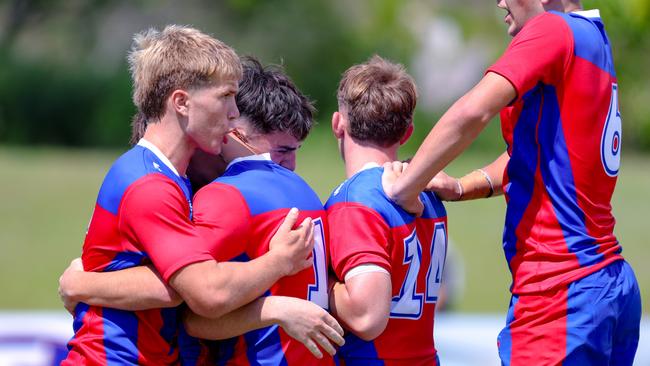 The Knights celebrate. Picture: DC Sports Photography. Andrew Johns Cup round one, Northern Rivers Titans vs Newcastle Maitland Region Knights at Kingsford Smith Park, Ballina. 3 February 2024