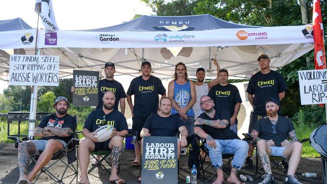 Wongawilli Colliery picket line near Dapto south of Sydney. (Front left to right) Marty Childs 0414842434 and Brendon Elliott 0422463488 with fellow protestors outside the mine.(THE AUSTRALIAN/Simon Bullard)