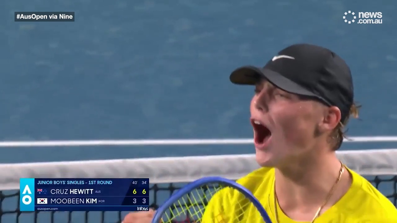 Cruz Hewitt claims first Aus Open win, drops iconic celebrations