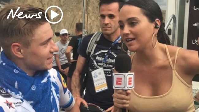 Outrage after cyclist's crude comments about a female reporter's top