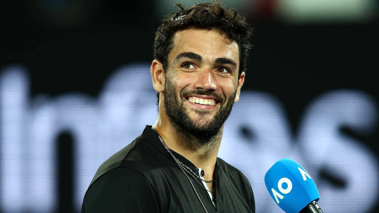 Matteo Berrettini was interrupted during his on-court interview. Picture: Getty Images