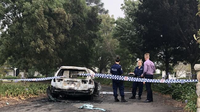 The car found burnt out at Ravensthorpe. Picture: Madeline Crittenden. 