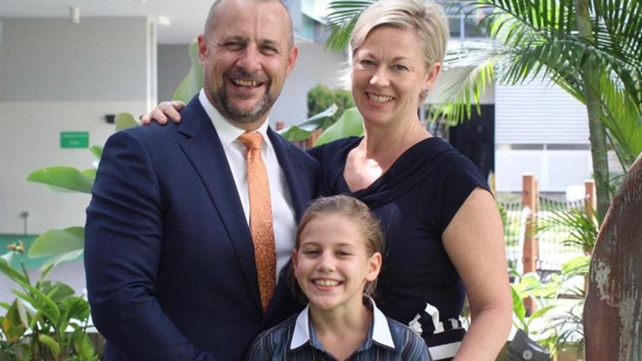 New Brisbane Boys College Headmaster Andre Casson with his wife Jodie and daughter Remi. Picture Supplied