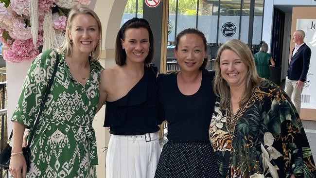 (L-R) Charlotte Dunstone, Simone Willoughby, Becky Levy and Juliette Toolin enjoying the Melbourne Cup at Jensens Restaurant in Kareela Village. Picture: Ashleigh Tullis